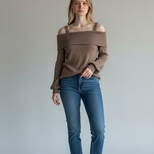 Lavender Field Off-Shoulder Tan Sweater